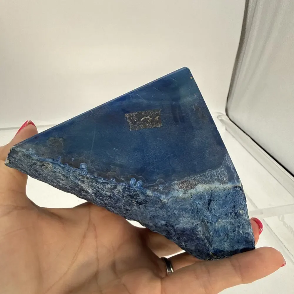 1 Pair 5.25” Polished Blue Brazilian Agate Geodes Bookends W/Beautiful Crystals